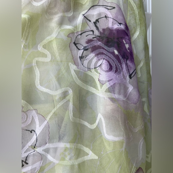 C. B. Collections - XL Petite- 3/4 length Sleeve Green/Purple Shear Top - Picture 1 of 6